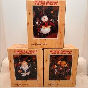 Bundle of 3: Santa, Snowman & Moose Rustic Christmas Ornaments